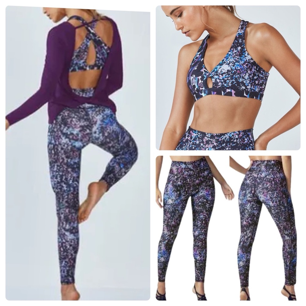 NWT Fabletics Set Ellie Sports bra & Lisette High Waist Leggings Pebble Print XS